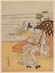散歩甲冑選手、1765年頃（カラー木版）